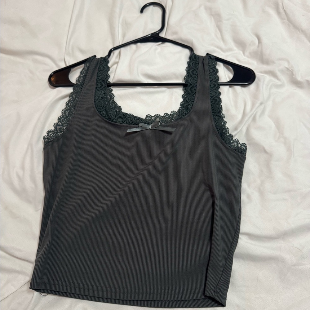 Elegant Lace Trim Gray Tank Top